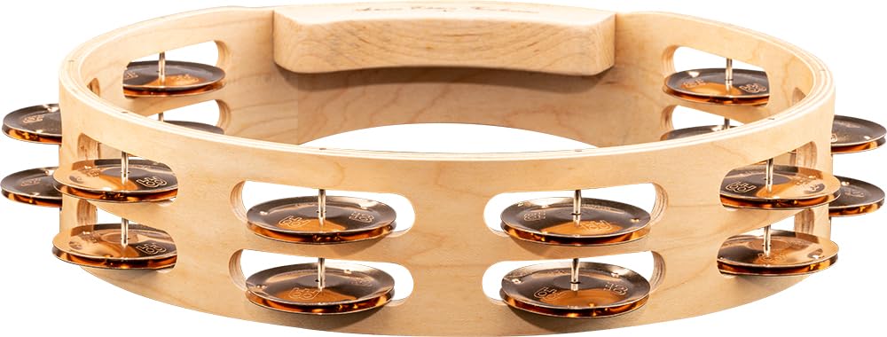 Meinl Percussion Artisan Wood Tambourine - 2-reihiges Tamburin - Durchmesser 10 Zoll - Ahorn / Bronze, Natur (AE-MTA2BO) | Tamburin mit 2 Reihen Jingles, mit ergonomischem Griff, Durchmesser 10 Zoll, Ahorn und Bronze