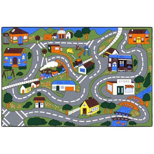 Ottomanson 3'3' x 4'7' Kids Road Map Rug - Interactive City Traffic Play...