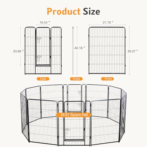 Image of NEWBULIG Dog Playpen for Indoor 40 Inch 12 Panels - Portable Heavy Duty Metal Pet Exercise Pen with Door, Foldable Small Medium Large Dog Puppy Playpen Fence for Outdoor RV, Camping, Yard, Garden