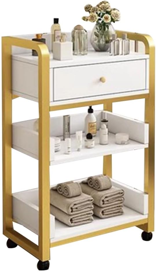 Barber Cart Storage Cabinet, Salon Trolley with Drawers, Movable Beauty Locker, Beauty Organizer Spa Equipment,White-gold-b-80x44x34cm
