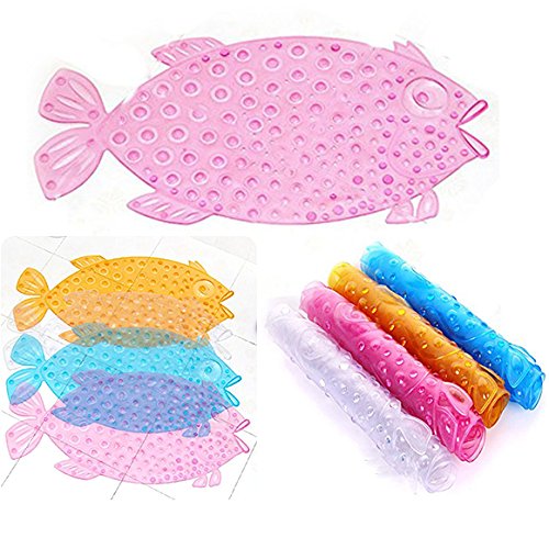 Itian Fisch-Bad Duschmatte mit Rutschfest Saugnapf, Anti-Rutsch Badematte Massage Dusche Badematte für Baby Kinder (Rosa)