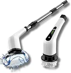 Esfregão giratório elétrico, escova de limpeza sem fio com velocidade dupla de potência, 2 horas de trabalho, cabo de extensão ajustável, 9 cabeças de escova substituíveis, à prova d'água IPX7