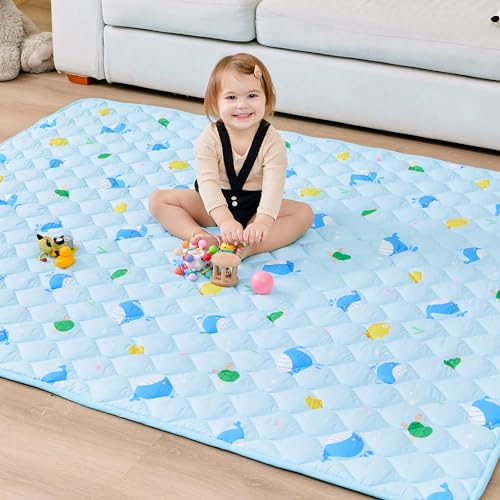 Image of Lasoftan Baby Play Mat 71" X 59", Extra Thicker & Large Baby Mat for Floor, Soft Non-Slip Cushioned Play Mats for Babies, Toddlers, Foldable and Washable Baby Play Mat