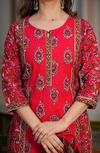 Image of Amayra Women's Pure Cotton Printed Straight Kurta Set with Palazzo pants & dupatta|Ethnic wear|Kurti Suit Set for Women