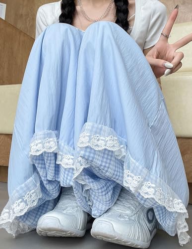 chouyatou Women's Y2k Wide Leg Bubble Pants Plaid Patch Balloon Culottes Baggy Parachute Capri Pants with Pockets3