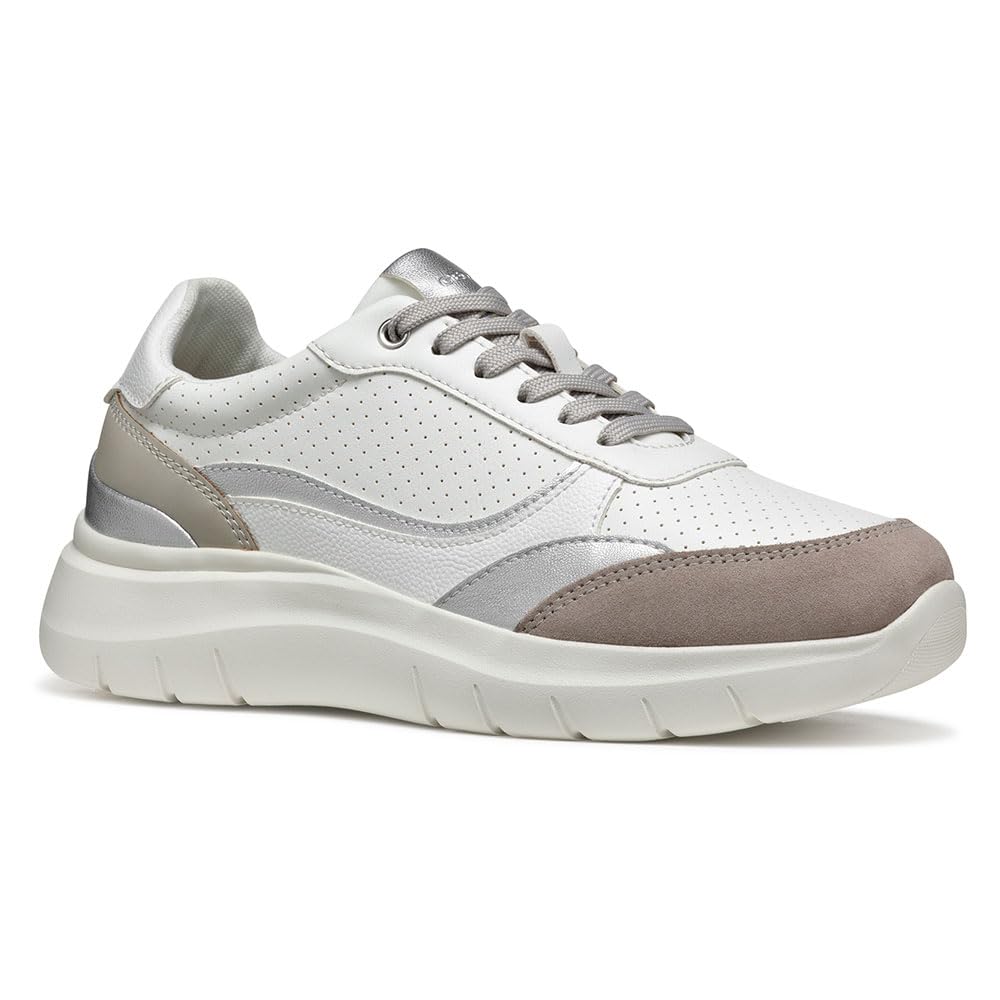 Geox Women's D PLUMMERY B Sneaker, White/Rock, 7 UK