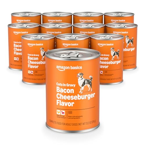 Amazon Basics Wet Dog Food, Cuts in Gravy, Bacon Cheeseburger Flavor, Made with Real Chicken and...