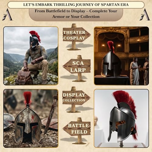 Image of AnNafi Medieval Greek Spartan Helmet 300 Movie King Leonidas Roman Helmet Black Finish w Red /Black Plume | Legions Helmets