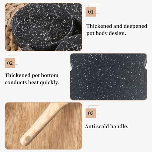 Image of 4 Different Shape Non-Stick Frying Pan with Wooden Finish Soft Touch Handle, 2.5mm Thickness, Consumes Less Oil, Even Heat Distribution, Induction Bottom and Gas Ready (Black 1, 19cm)