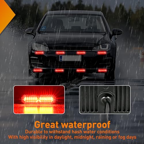 Image of Nilight 8PCS LED Strobe Lights 12V 24V Amber White Sync Feature Ultra Slim | Red 12 LED Emergency Hazard Warning Lights Flashing Warning Mini Surface Mount Grille for Cars Trucks Camper trailer SUVs