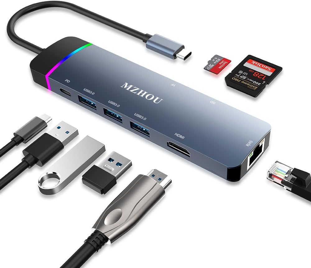 8-in-1 USB 3.0 Hub, 8 Ports High-Speed Data Hub with 5Gbps Transfer, Ultra-Slim Multi-Port Expander for Laptop, PC, MacBook, iMac, PS5, Xbox, Printer, External HDD, Flash Drive