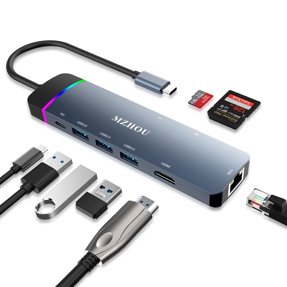 8-in-1 USB 3.0 Hub, 8 Ports High-Speed Data Hub with 5Gbps Transfer, Ultra-Slim Multi-Port Expander for Laptop, PC, MacBook, iMac, PS5, Xbox, Printer, External HDD, Flash Drive
