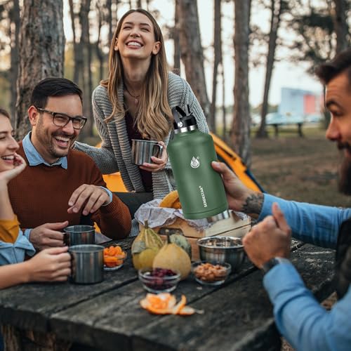 Image of Insulated Water Bottle 64 oz, Triple Wall Vacuum Stainless Steel Water Bottles (Cold for 48 Hrs), Leak Proof & Non-BPA, Half Gallon Water Flask Jug Wide Mouth Straw Lid & Spout Lid