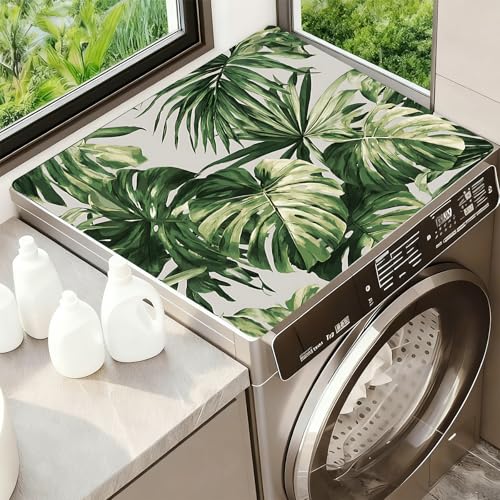 Image of Washer Dryer Top Cover Mat, Non-Slip Laundry Room Decor, Laundry Room Kitchen Appliance Decor Protector Universal 23.6 inchx19.7 inch (Leaf 1)