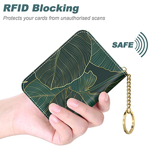 Image of Nipichsha Credit Card Holder, Small RFID Card Wallet for Women, Slim Leather Card Holder Wallet, Tropical Leaf, Fashions