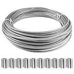 18M Garden Wire For Climbing Plants 3mm Stainless Steel Wire with 10 Pcs Aluminum Sleeves Picture Wire Heavy Duty Fence Wire Florist Wire Rope Cable Metal Wire for String Lights Hanging Kit
