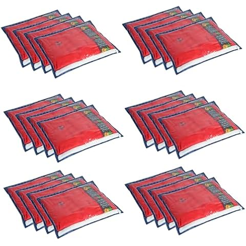 HomeStrap Set Of 24 Printed Single Saree Cover/Clothes Storage Bags/Wardrobe Organiser With Transparent Top(Navy Blue)(Shark Tank Product),Non-Woven,1 Cm,36 Cm Cover