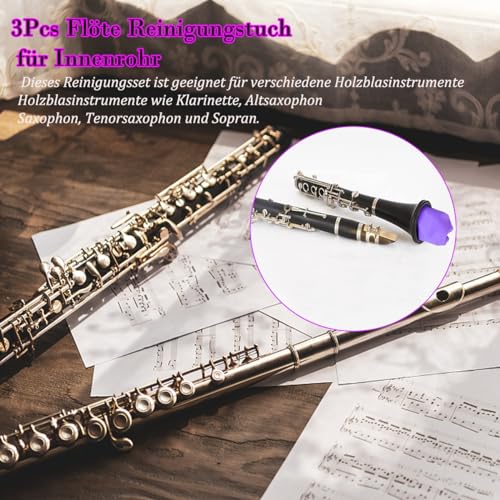 3Pcs Flöte Reinigungstuch für Innenrohr, Klarinette Swab Cloth, A-förmiges Design Reinigungsset Tuch für Piccoloflöte, Sax Saxophon, Musikinstrumente(Lila)