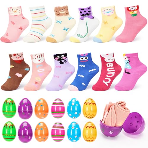 Easter Bunny Socks for Girls - 12 Pairs with Eggs, Use Code I7LYGKUP