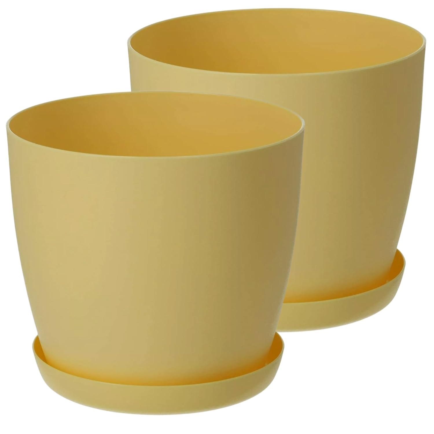B2C 2pcs Flowerpot Planter Pot Matt With Saucer Drip Tray Pastel Color Plastic Minimalist Indoor Outdoor Pot Cover (Yellow, 20cm)