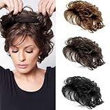 ICRAB Women Short Human Hair Topper Closure Curly Wiglet Hairpiece Clip in Top Hairpiece Natural Weaving Hair Replacement for Thinning Hair 13x14cm(Light Brown 6')