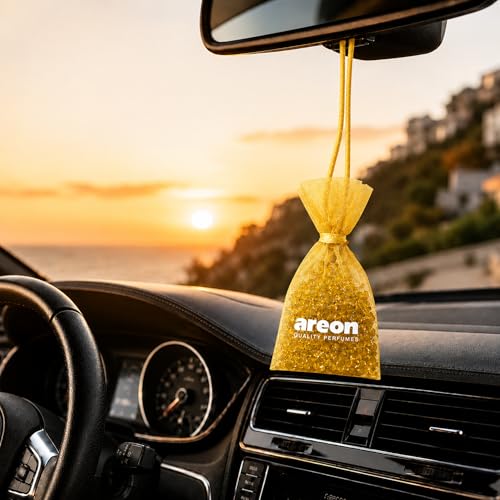 Image of AREON Pearls Lux Gold Car & Home Air Freshener - Premium Quality Perfume Fragrance Beads - Long Lasting Odour Eliminator for Car, Home, Office & Small Spaces - Gold Scent - Pack of 3