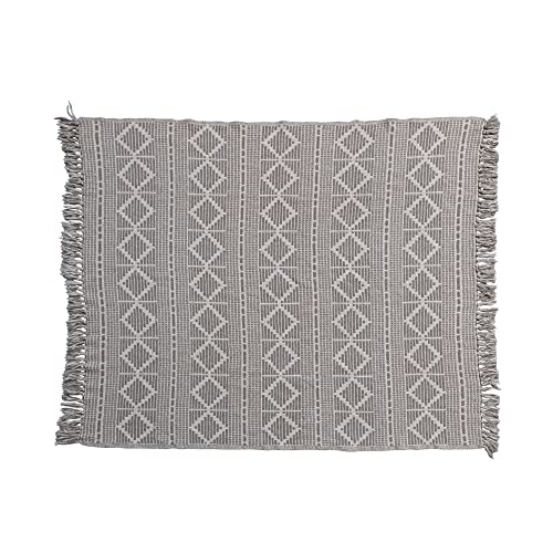 Bloomingville Recycled Cotton Jacquard Fringe, Gray Blanket Throw #TOP7