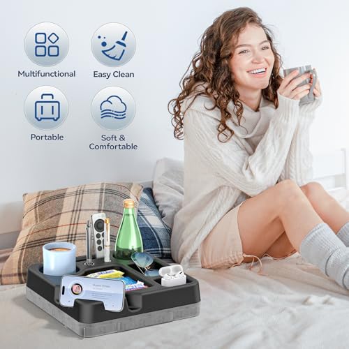 CLESOO Couchbar Snackbox - Tragbares Sofatablett Sofa Butler mit Snack-Tablett, Fernbedienungsablage, Stifthalter, Telefon- und Tablet-Halter - Couch Organizer Tablett für Bett, Sofa, Wohnmobil, Boot
