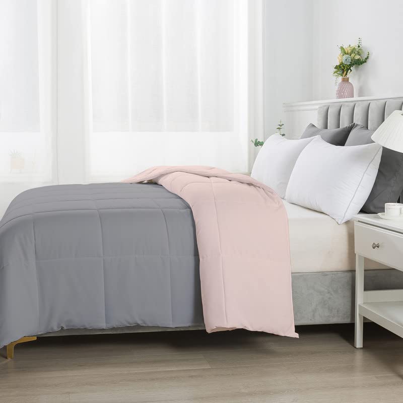 Image of Razzai Restful Sleep Microfiber Summer Season Ac Reversible Comforter 220 GSM (92 inch x 106 inch Inches /233cm x 269cm) - King Size Comforter|Silver /Peach|