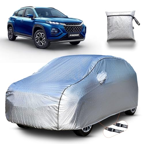 Image of Continental [SilverGuard] Dual Belts Extra Protection Maruti Fronx Car Cover (2022-2026) Build with Triple Stitched,Waterproof & Dustproof Car Cover for Fronx (Metallic Silver).