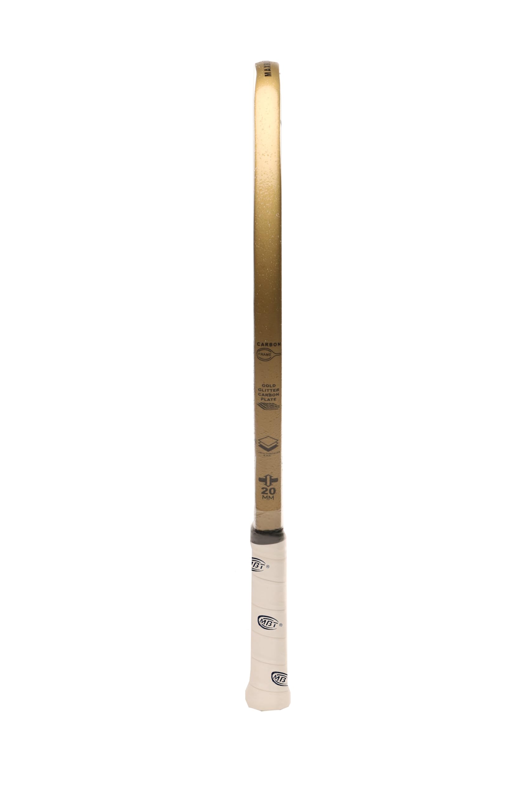 MBT GOLD, Racchetta Beach Tennis Gold Glitter Carbonio Triple Layer- Trattamento ruvido- Eva High Power – Leggera e Bilanciata – Profilo 20 mm - Custodia inclusa - Alan Maldini campione del Mondo 2010