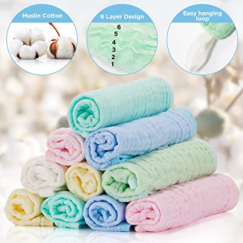 Tudomro 20 Pack Muslin Burp Cloths 20 x 10 Inch Absorbent Washcloths 6 Layers 5 Colors Baby Rags Towels Gentle Absorbent Soft Infant Essentials for Newborn and Toddlers Boys & Girls Milk Spit up Rags4