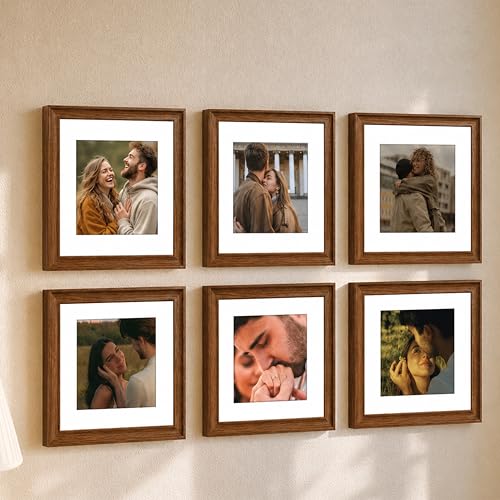 Image of Art Street Wooden Photo Frame for living room, Aesthetic Cave Design Photo Frames for Photograph, Art Work, Certificates Set of 6 (8x8 Inch, Brown)