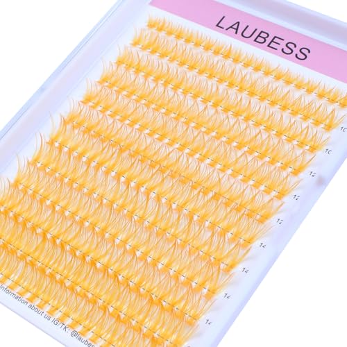 Image of Colored Lash Clusters LAUBESS Orange Colored Eyelash Clusters Wispy Colored Lash Extensions Colorful Lash Clusters Individual Lashes (Orange 40D-0.07D-Mix8-16)
