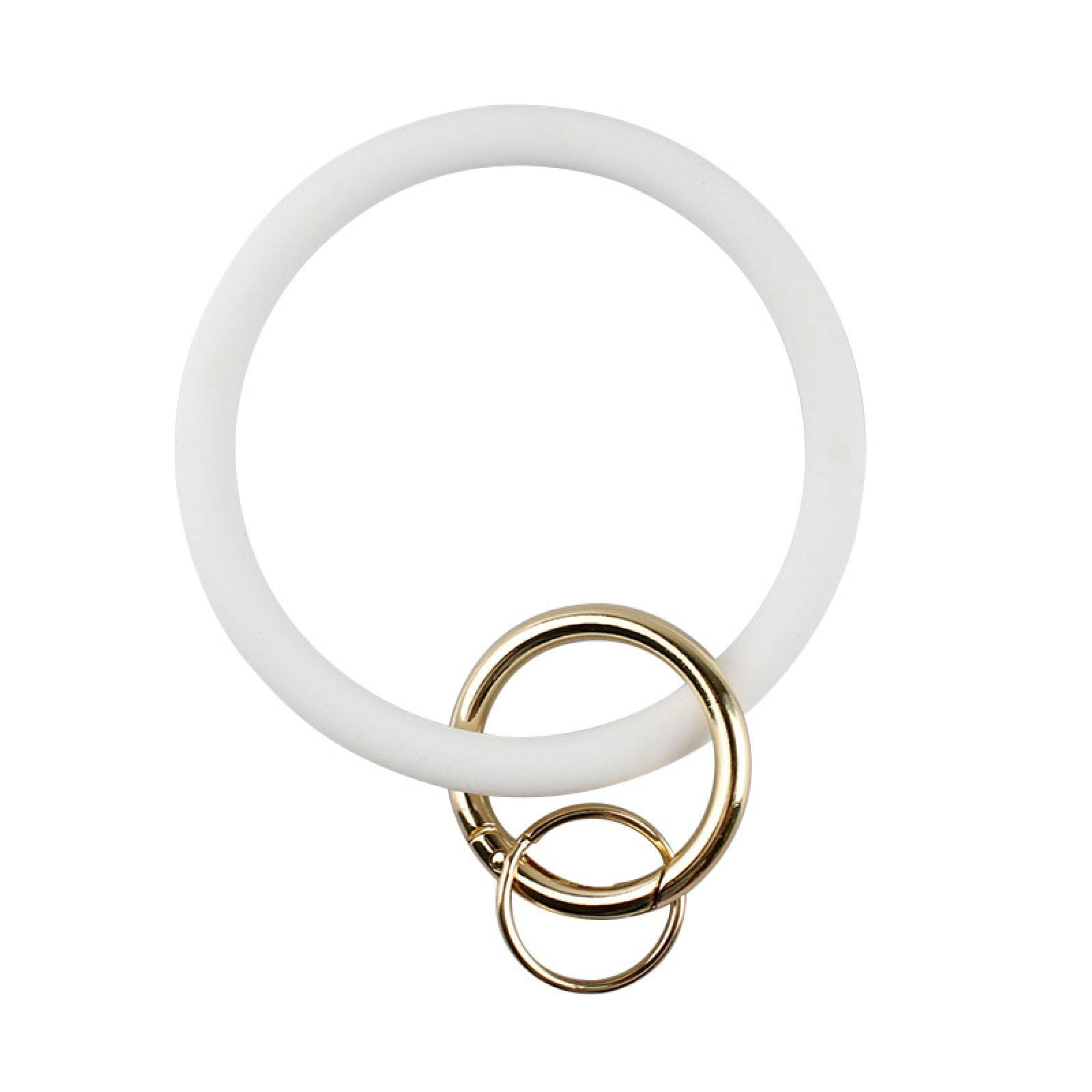 AOOFSilicone Wrist Keychain Circle Bracelet Rubber Bangle Round Keyring Holder White