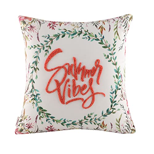 Image of Home-The Best is for You Reversible Floral Printed and Embroidered Cushion Cover 16 Inch X 16 Inch Pack of 2 (White::Orange::Green, 2)