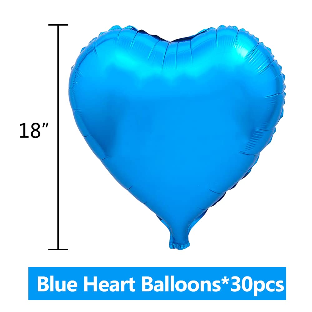 BEISHIDA 30pcs 18inch Blue Heart Foil Balloons for Birthday, Wedding, Engagement Parties