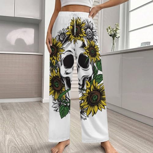 Pantalon de nuit femme à poches imprimé tournesol et crâne bas de pyjama S - 2