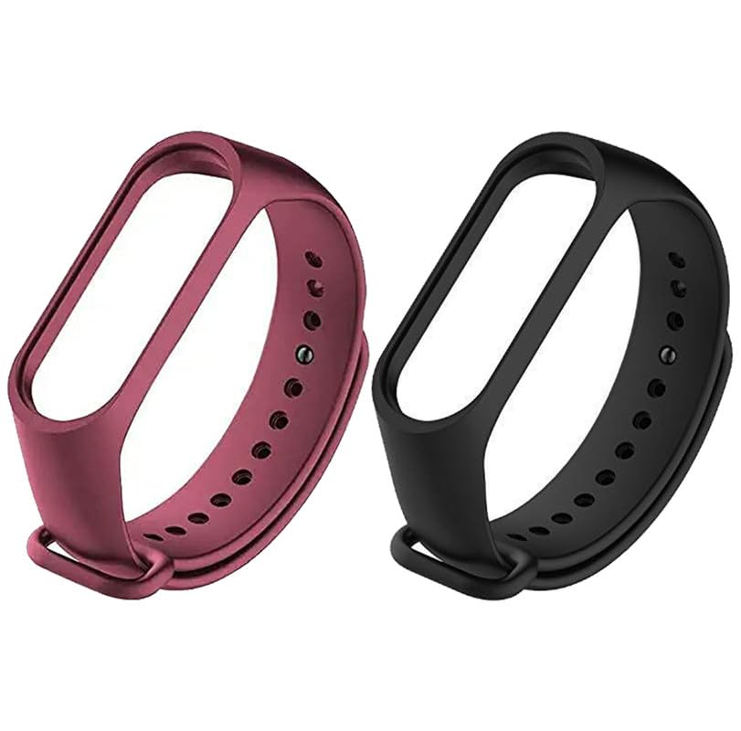 Estrenar Mi Band 3 Strap - Mi Band 4 Strap Original Soft Silicone Adjustable Replacement Wristband Straps, Belt, Bands for Xiaomi M3 & M4 Fitness Band (Black, Wine - Pack of-2) (B0CZ4BY8CB) Amazon Price History, Amazon Price Tracker