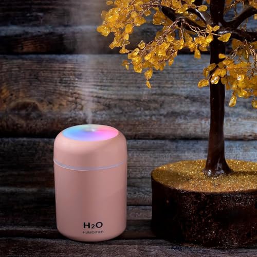 Image of 300 ml Color‑Changing Aroma Humidifier & Diffuser with Mist & LED Light - USB Rechargeable, Whisper‑Quiet for Car, Office, Bedroom, Desk, Travel-Friendly (Pink)