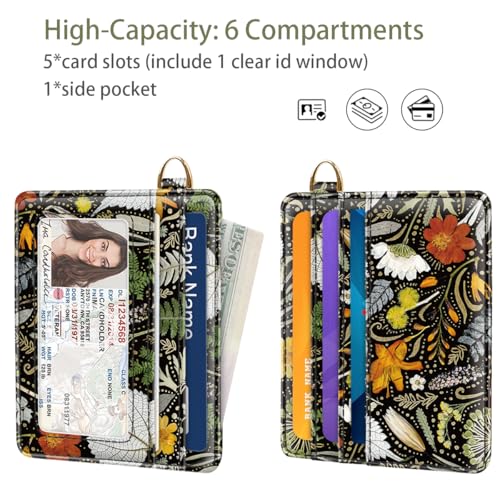 Image of Slim Minimalist Pocket Credit Card Holder Wallet Women | RFID Blocking Lightweight Thin Small Cute Card Cases, Dried Flowers