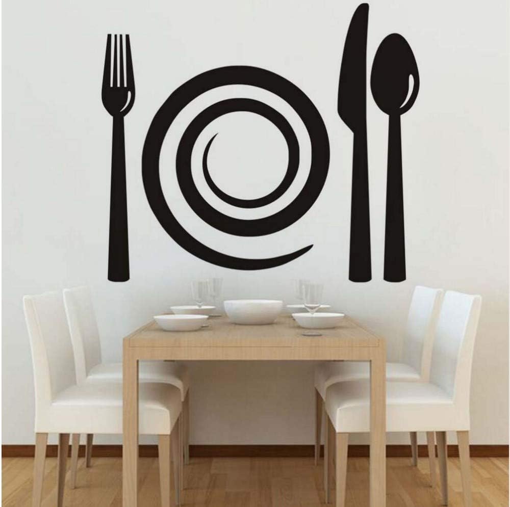 Spiral Plate and Cutlery Wall Decal, Black Pattern Removable Vinyl Wall Sticker Art, Dining Room, Kitchen Wall Art67*58Cm