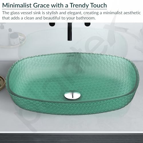 Image of Plantex Luxury Glass Basin /Table Top Matt Wash Basin Over Counter /Countertop Basin for Bathroom & Living Room (Green - 21 x 15.5 x 4 Inch)