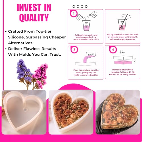Image of Oytra Resin Art Mould Heart Shape for Flower Preservation Silicone Mold DIY Art Craft Casting Home Decoration & Gift Making
