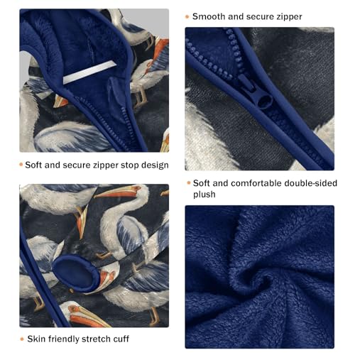 Cute Pelican Pattern Print Toddler Fleece Jacket Girl Boys Hooded Fleece Jacket Coat Warm Outwear Zip-up 3-10T3