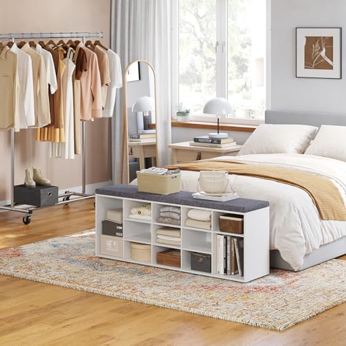 Dinzilvjshoestoragebenchwithcushion15cubbyshoerackadjustableshelveslongshoeorganizerbenchforentrywaymudroomhallwaylivingroombedroomandgaragewhite Urban Country Home Decor Dinzi lvj shoe storage bench with cushion 15 cubby shoe rack adjustable shelves long shoe organizer bench for entryway mudroom hallway living room bedroom and garage white urban country home decor