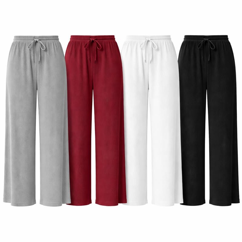 Women's Wide-Leg Trouser|Palazzo Pants|High Waist Flowy Trousers with Drawstring|Lightweight Casual & Travel Wear|Women Trousers Pants | Pack of 4-picture-16