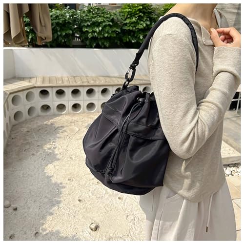 Bolso Bucket Ligero de Nylon para Mujer Negro miniatura 3