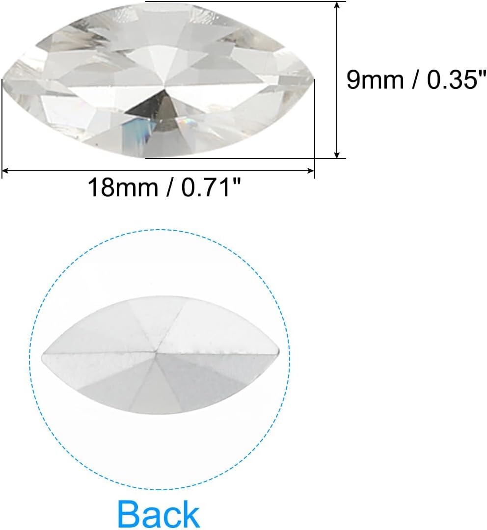 PATIKIL Marquise Gems, 25 Pcs 18x9mm Glass Rhinestones Flat Back Navette Horse Eye Crystal Gems for Jewelry Making DIY Craft, White - Image 2