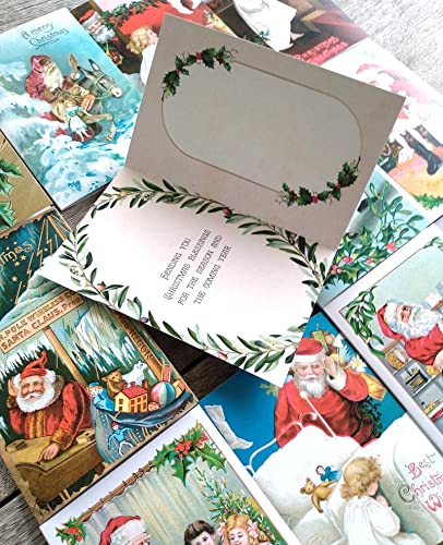 Image of PIXILUV CHRISTMAS PRESENTS (Pack of 12) Notecards Small Greeting Cards # Vintage Santa Claus and Children with Presents ~ Vintage Christmas Postcards Reprint